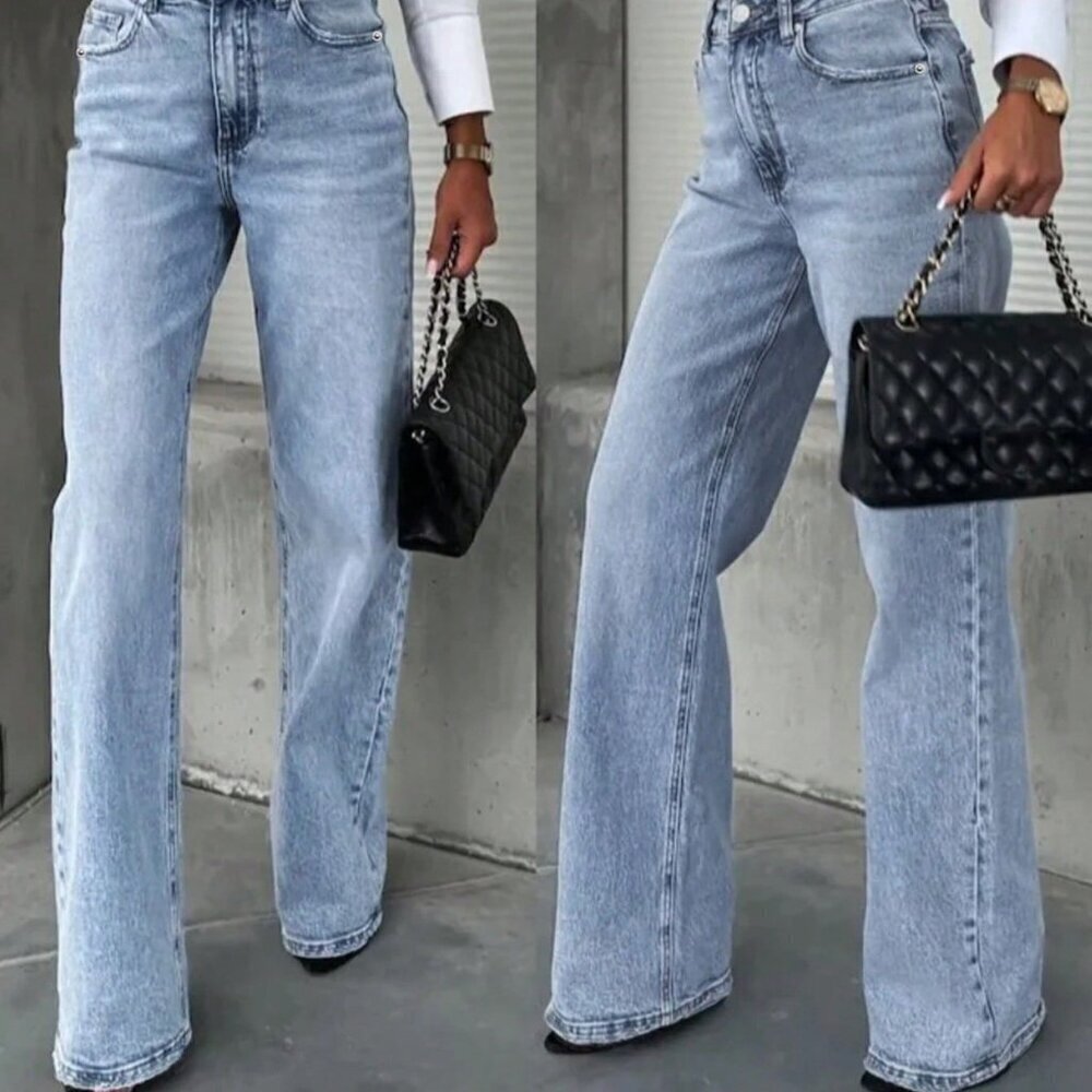 Light Wash Casual Women's Straight Leg Jeans With Pockets - Picture 3 of 4